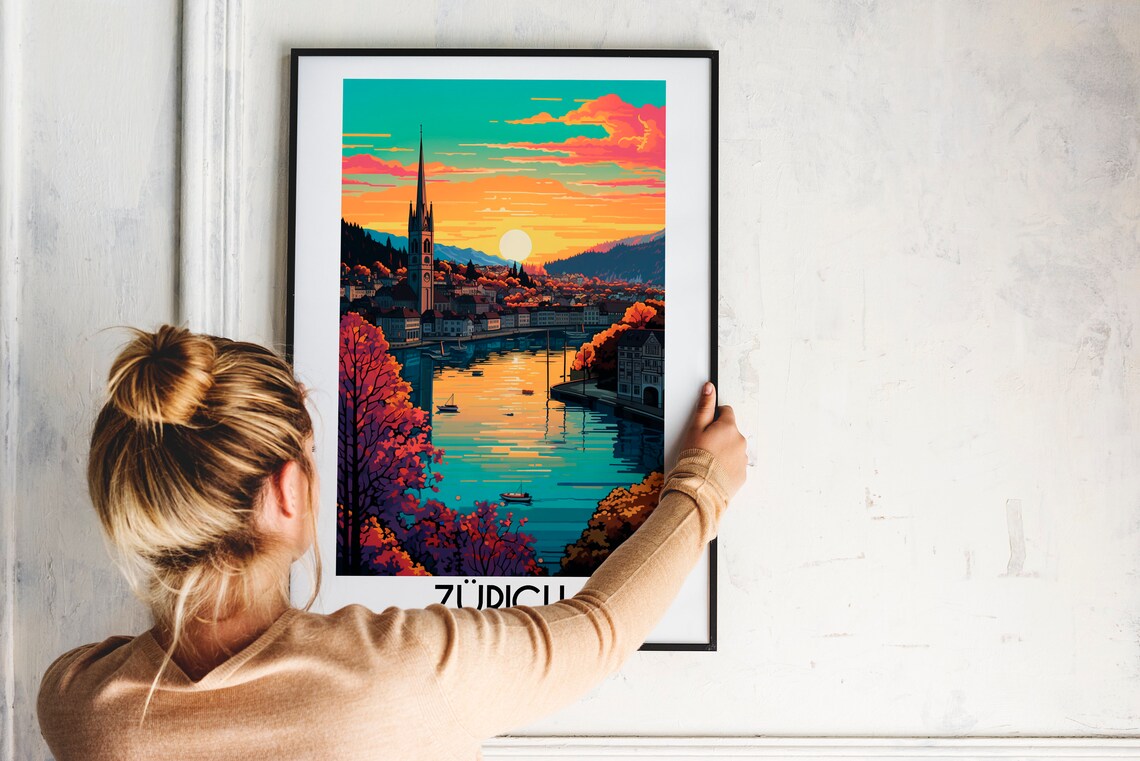 Zurich Travel Poster, Switzerland Europe Home Decor - Image 2