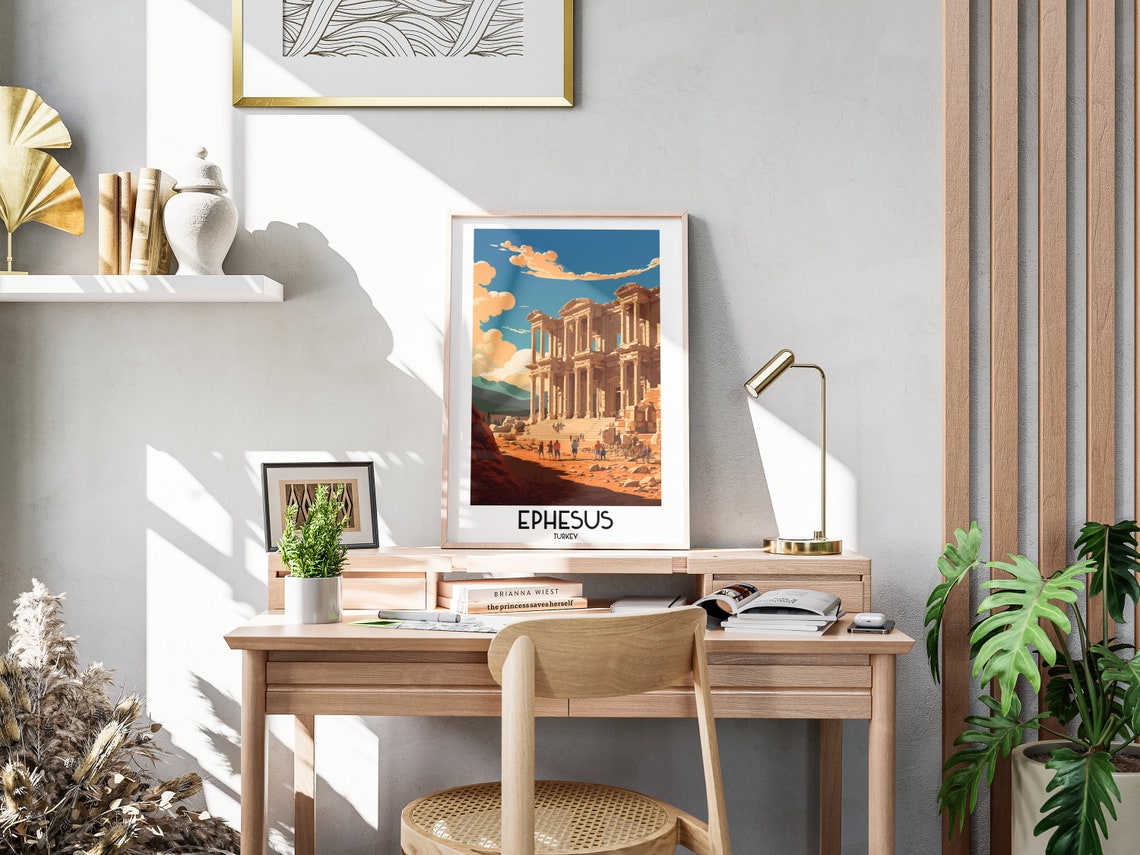 Ephesus Turkey Library of Celsus Ancient Ruins Vintage Travel Poster - Image 3