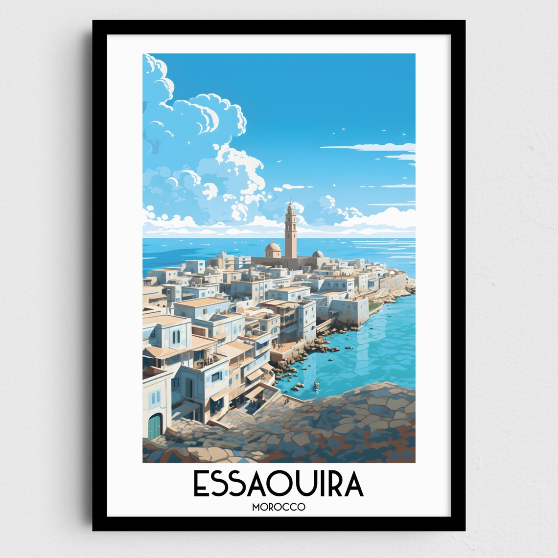 Essaouira Morocco Walled Coastal Medina Blue Sea Travel Art Poster
