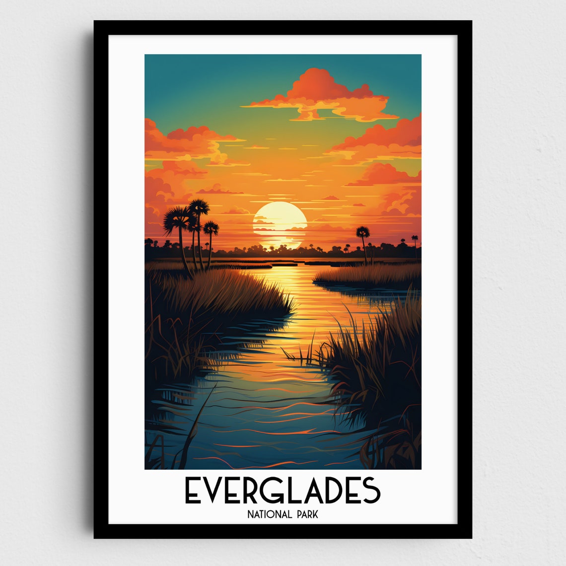 Everglades National Park Sunset Wetland Palms Golden Hour Art Poster