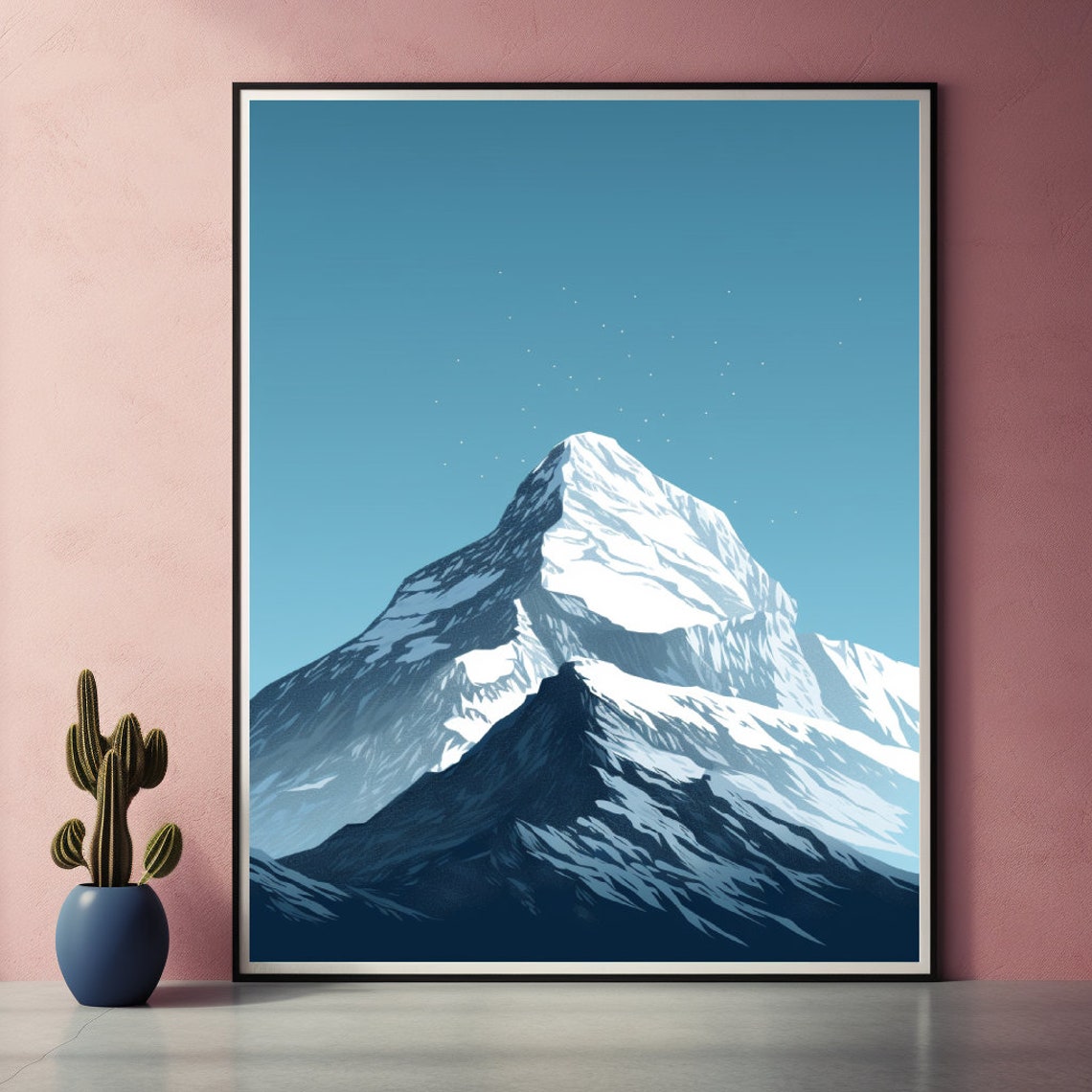 Snow Capped Mountain Peak Minimalist Blue Alpine Travel Poster