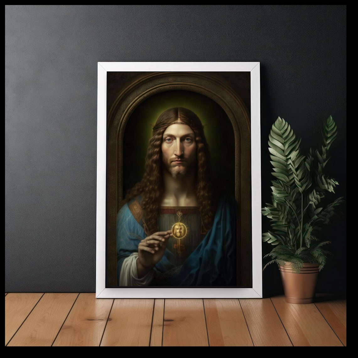 Jesus Christ Salvator Mundi Style Sacred Heart Religious Poster