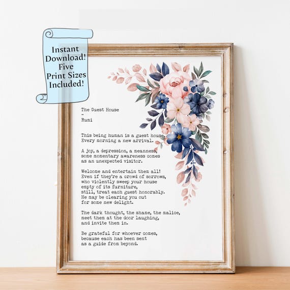 Rumi The Guest House Poem Watercolor Floral Mindfulness Quote Print