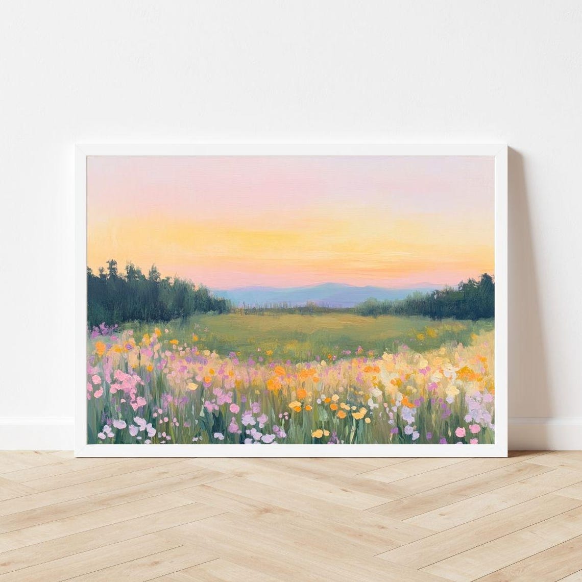 Golden Hour Wildflower Meadow With Sunset Mountain Sky Poster - Image 3