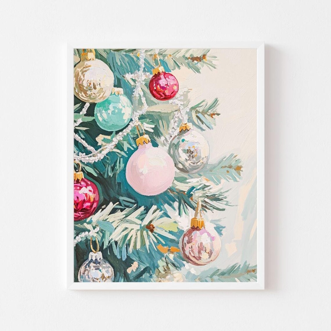 Retro Christmas Tree Ornaments, Vintage Holiday Art Print