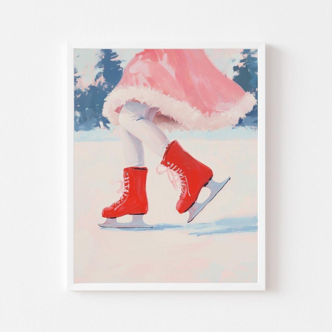 Girl Ice Skating Pink Christmas Red Skates Art Print