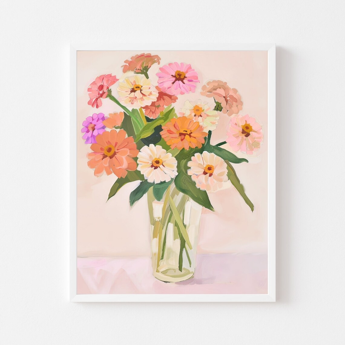 Colorful Zinnia Bouquet in Glass Vase Autumn Floral Still Life Poster
