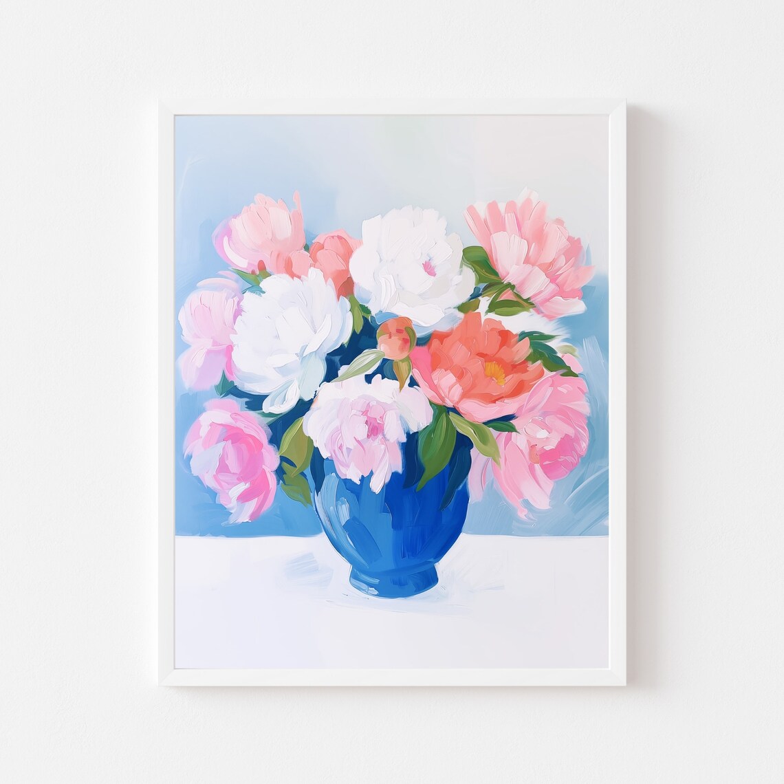 Peonies in Blue Vase, Grandmillennial Floral Art Print