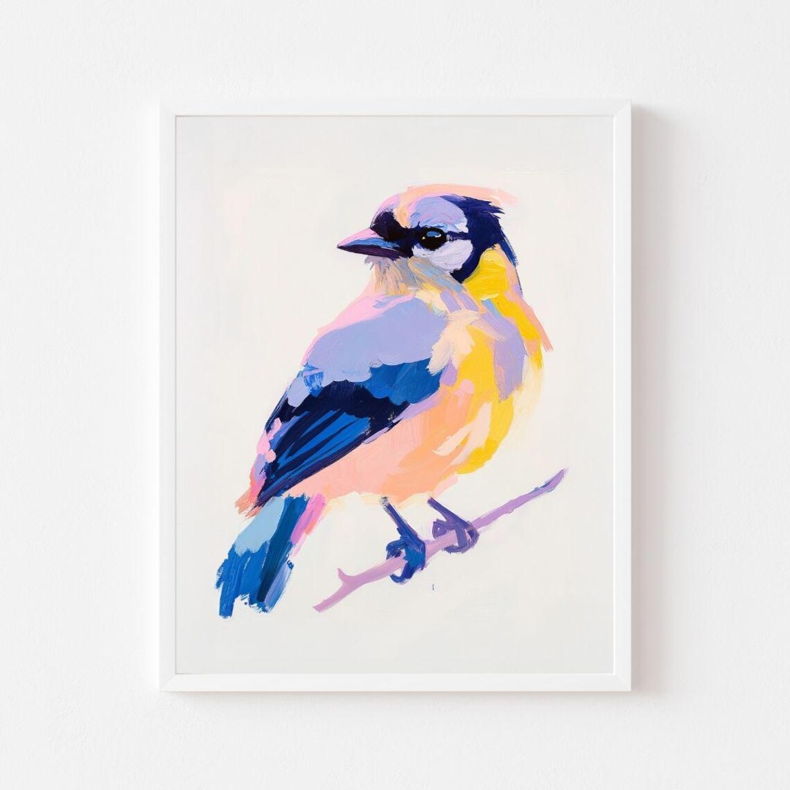 Pastel Blue Jay on Branch Colorful Impressionist Songbird Poster