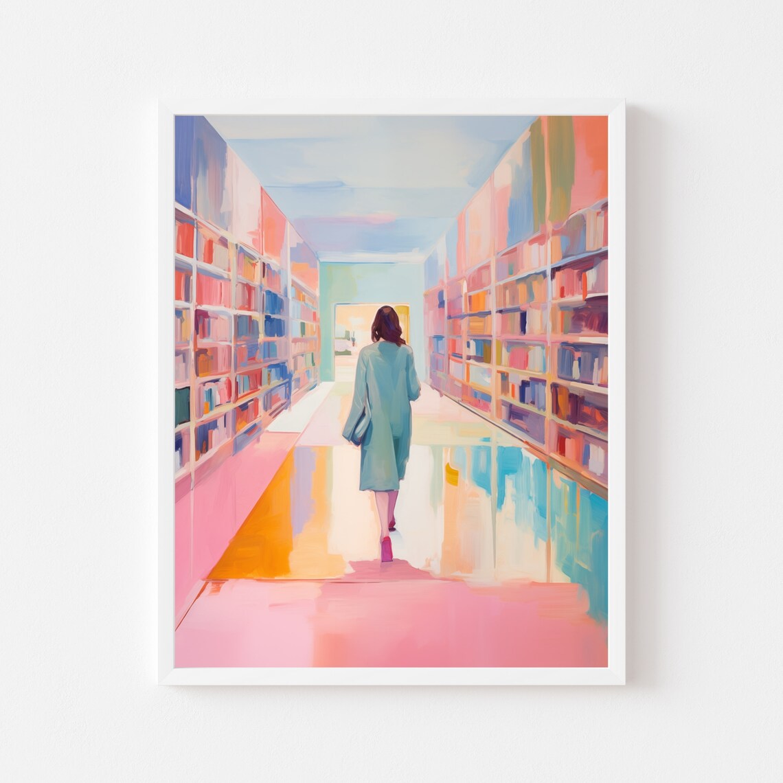 Woman Reading in a Bookstore, Watercolor Portrait Print