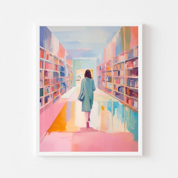 Woman Reading in a Bookstore, Watercolor Portrait Print