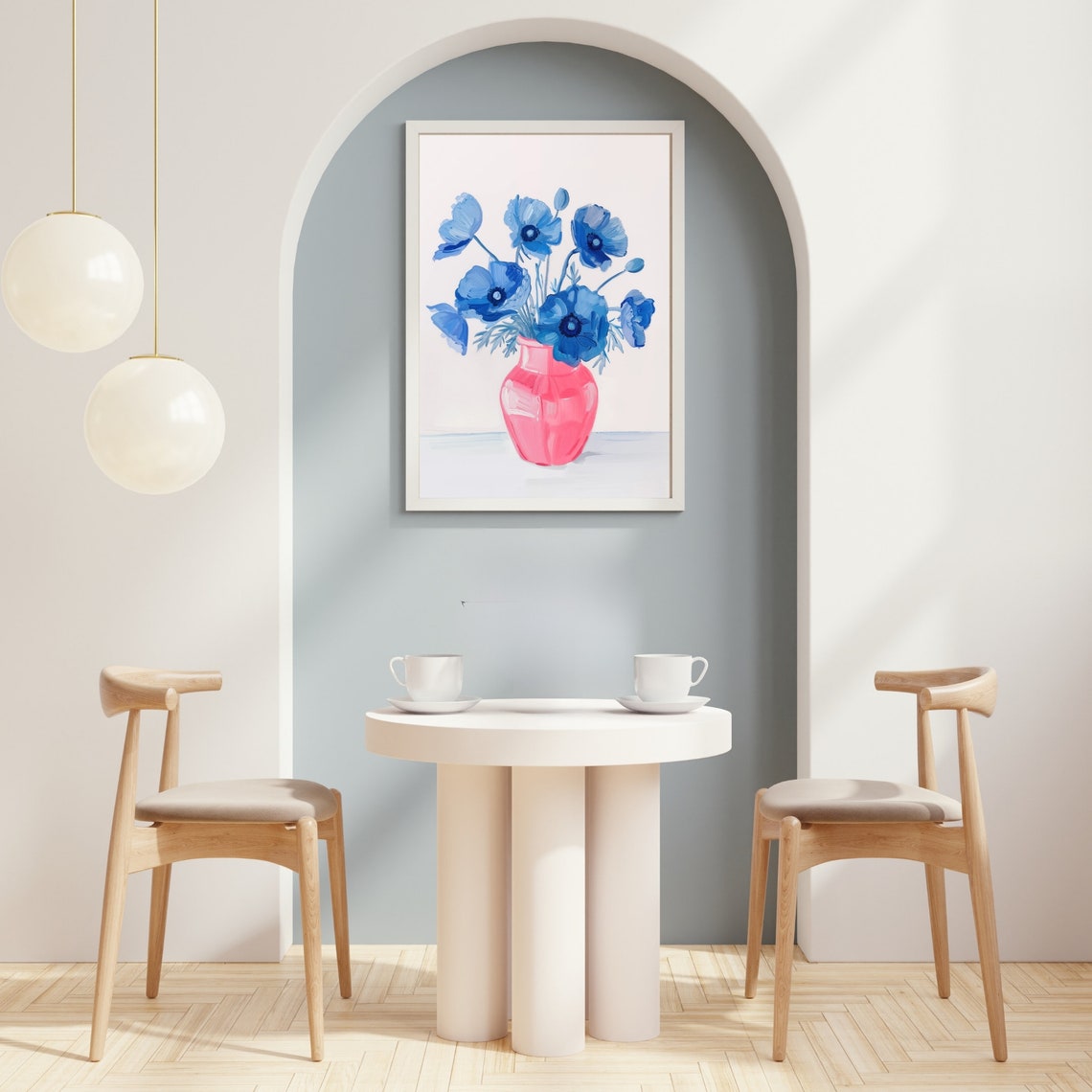 Blue Poppy Flowers In A Soft Pink Vase Botanical Still Life Poster - Image 3