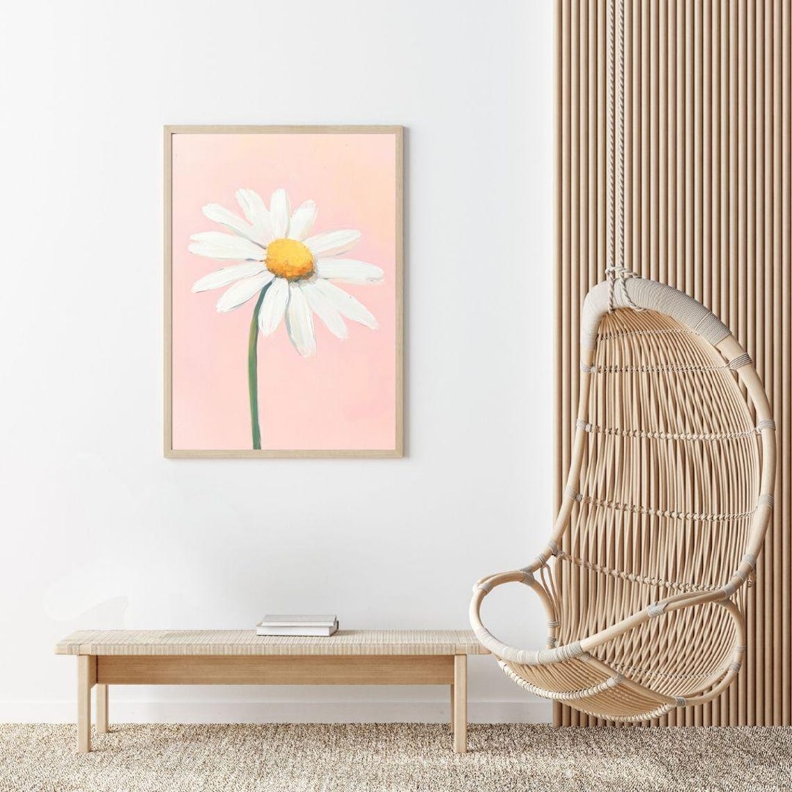 Single White Daisy Bloom on Blush Pink Minimal Floral Poster - Image 2