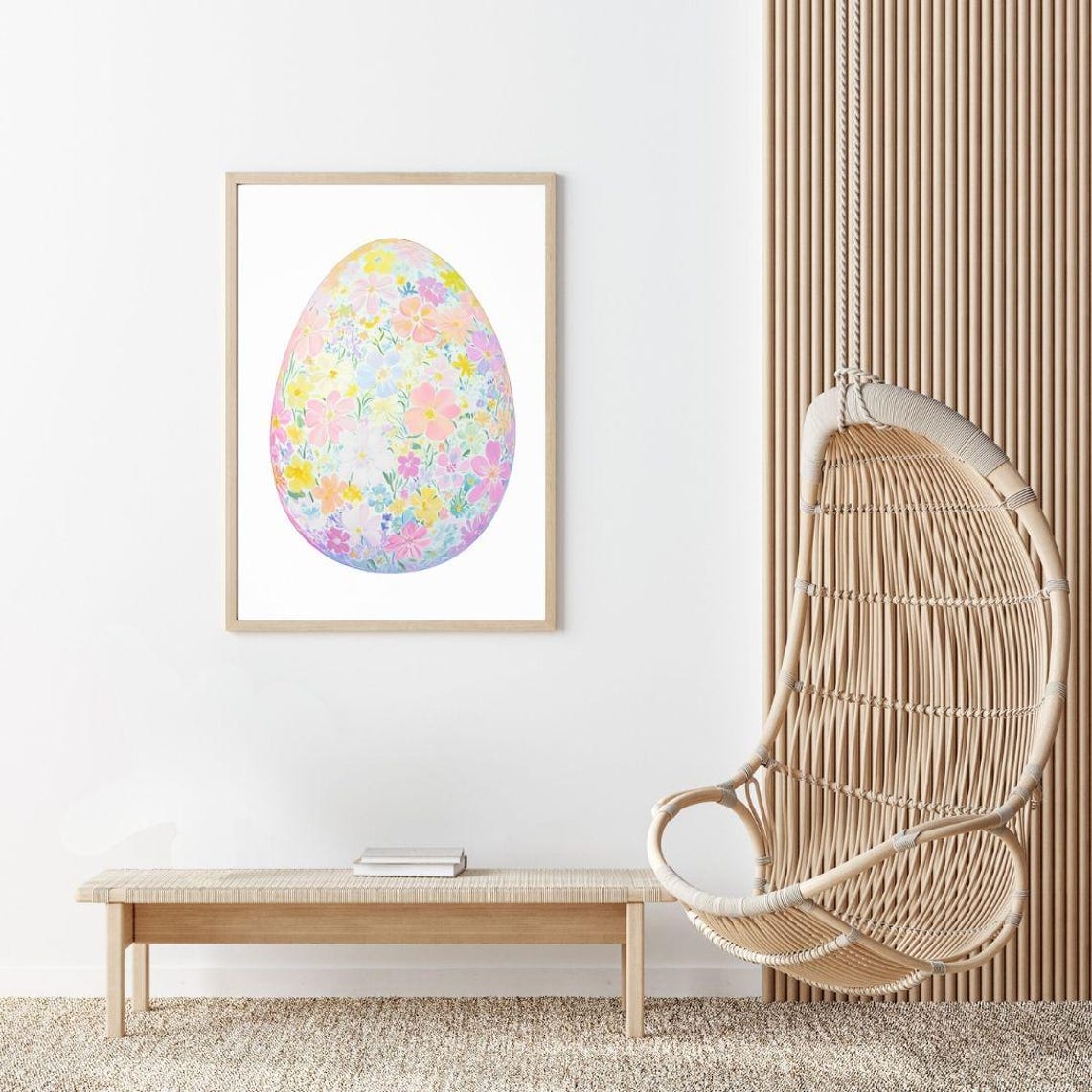 Large Floral Easter Egg Painting in Ditsy Spring Flowers Poster - Image 2