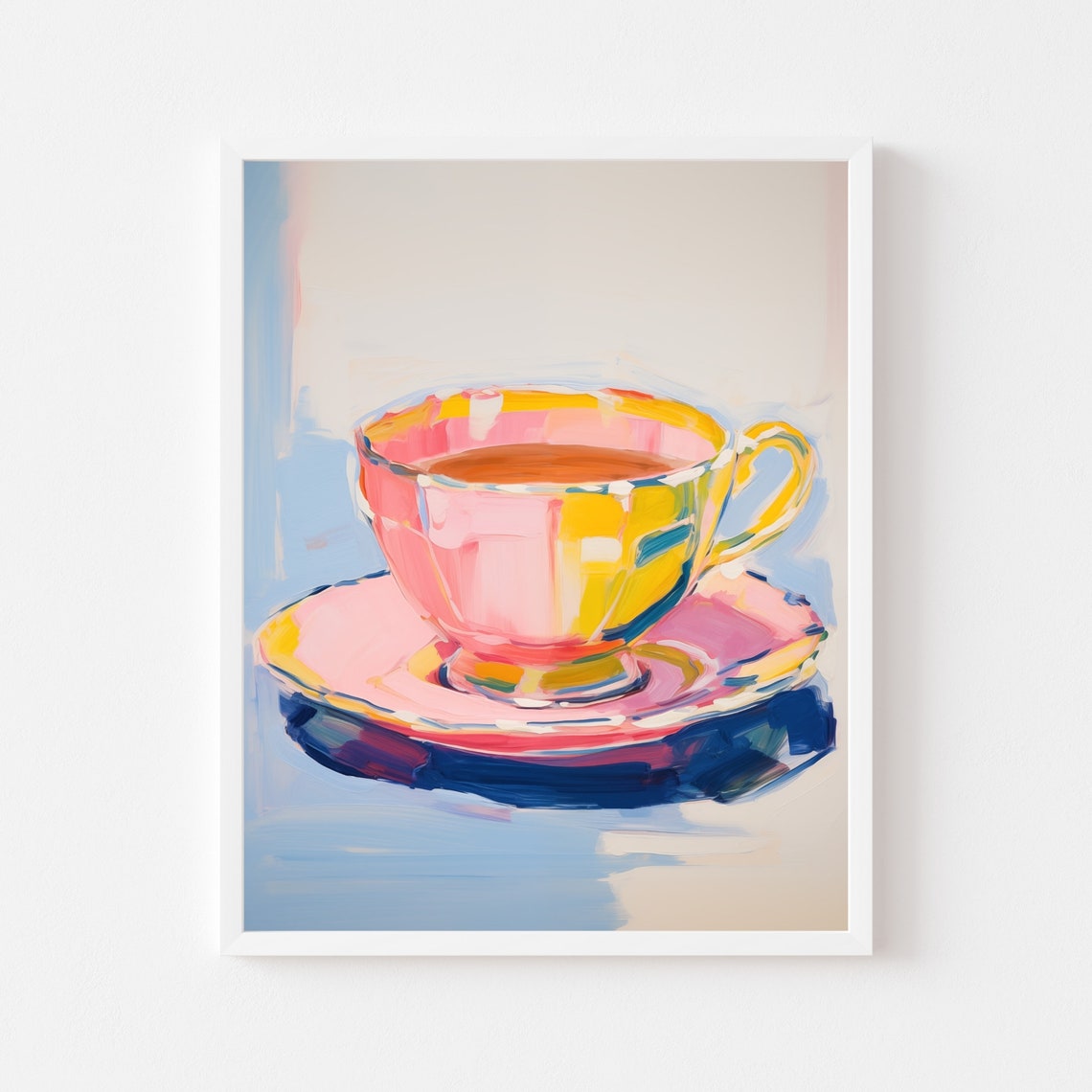 Pink And Yellow Teacup On Saucer Coffee Table Still Life Poster