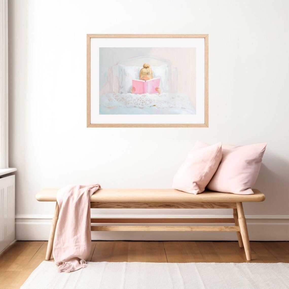 Blonde Girl Reading In Bed Pastel Painting Art Print - Image 2