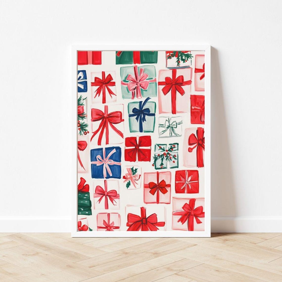 Colorful Christmas Gift Boxes Festive Red And Green Pattern Poster - Image 3