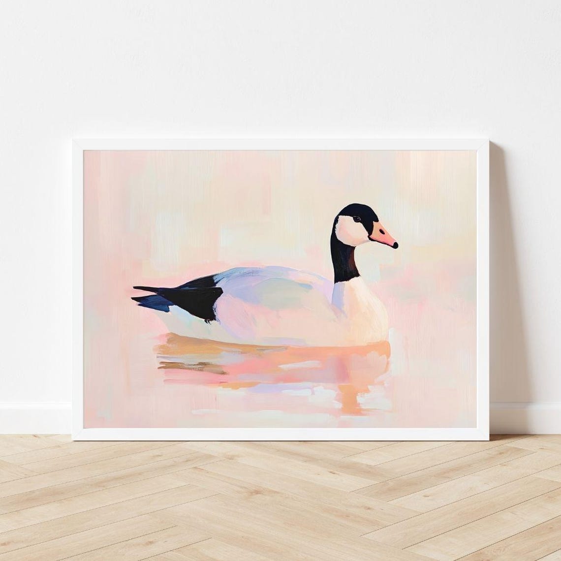 Canada Goose Swimming on Soft Pastel Pink Water Painting Poster - Image 3