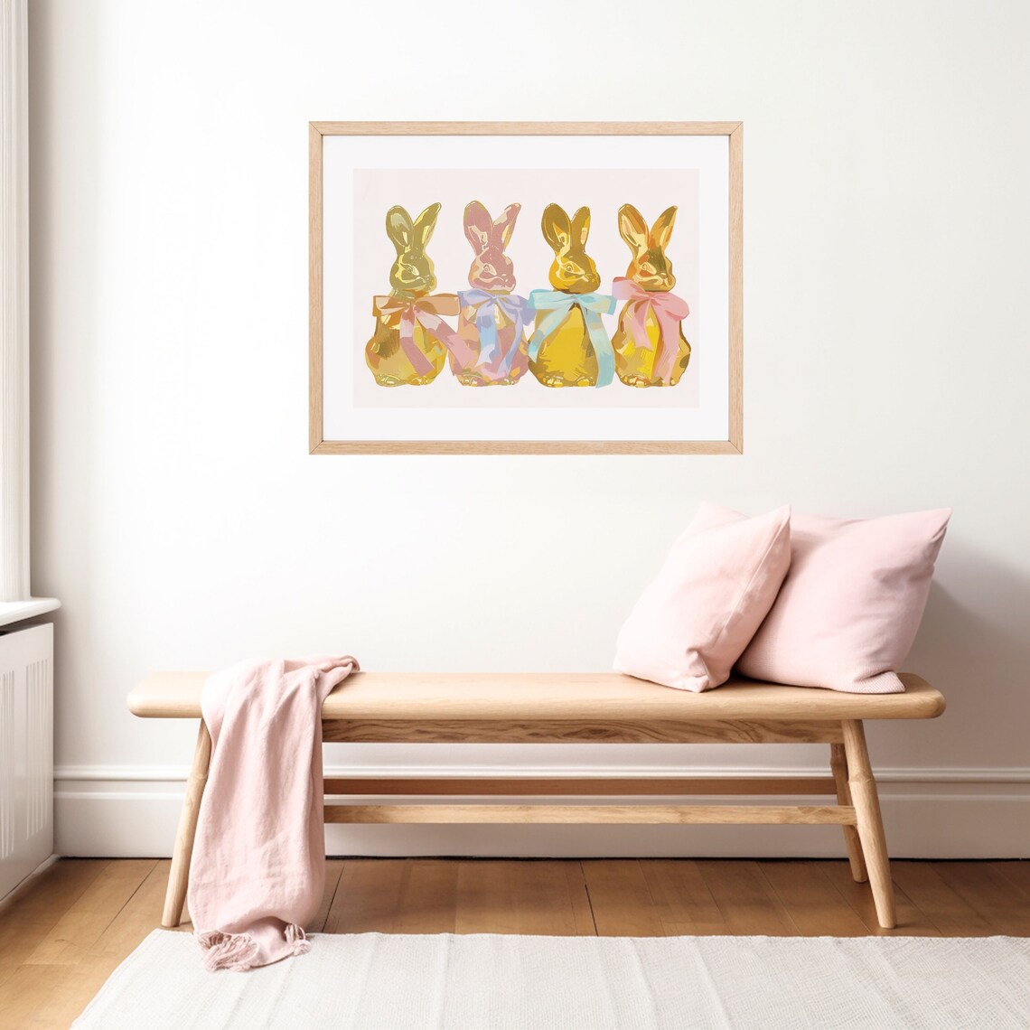 Easter Chocolate Bunny Rabbit Art Print, Gold Pastel - Image 2