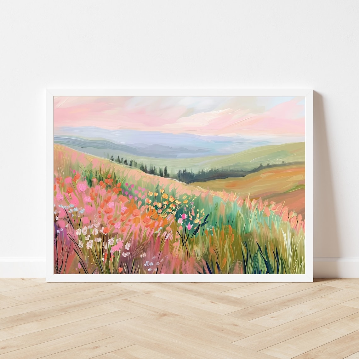 Colorful Autumn Meadow Landscape, Floral Hill Wall Art Print - Image 3