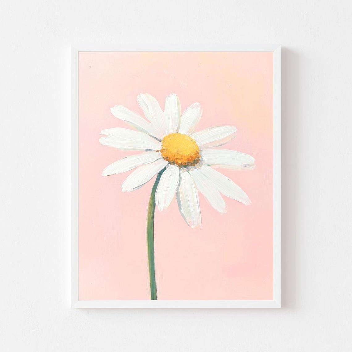Single White Daisy Bloom on Blush Pink Minimal Floral Poster