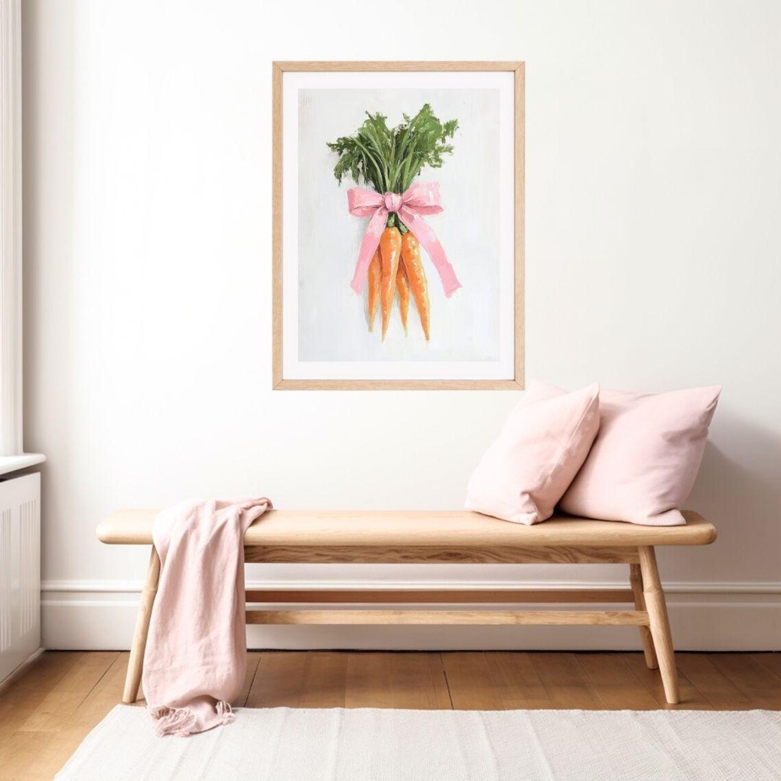 Carrots With A Pink Bow Painting Easter Kitchen Wall Art Print Spring Dining Room Pastel Vegetable Decor - Image 2