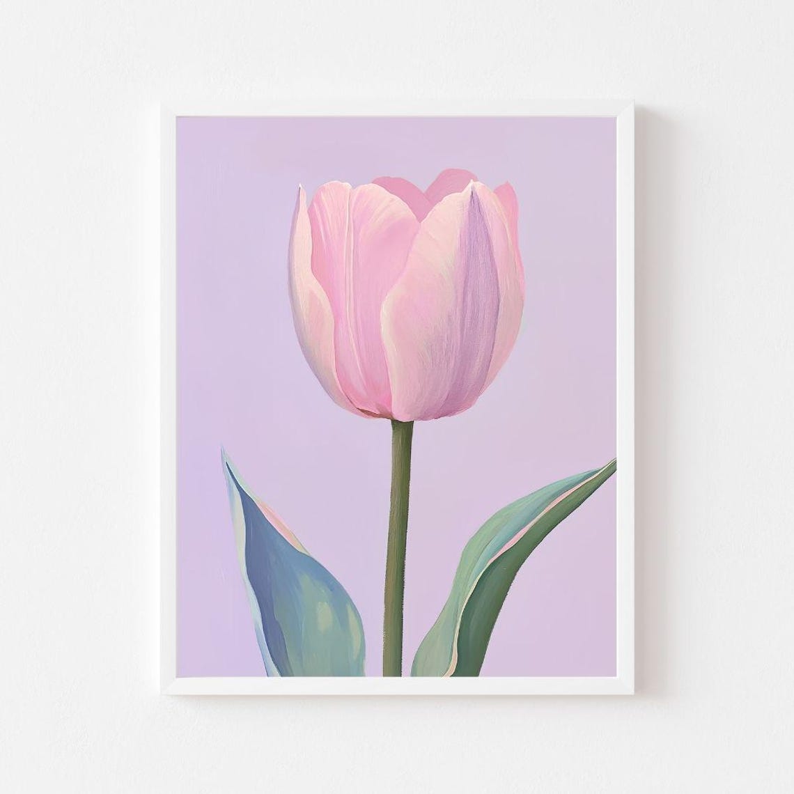Single Pink Tulip on Lavender Minimalist Spring Floral Poster
