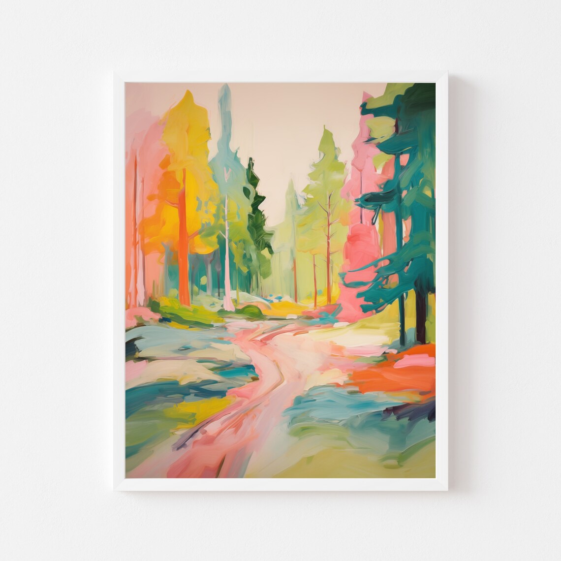 Colorful Abstract Forest Painting, Modern Watercolor Art