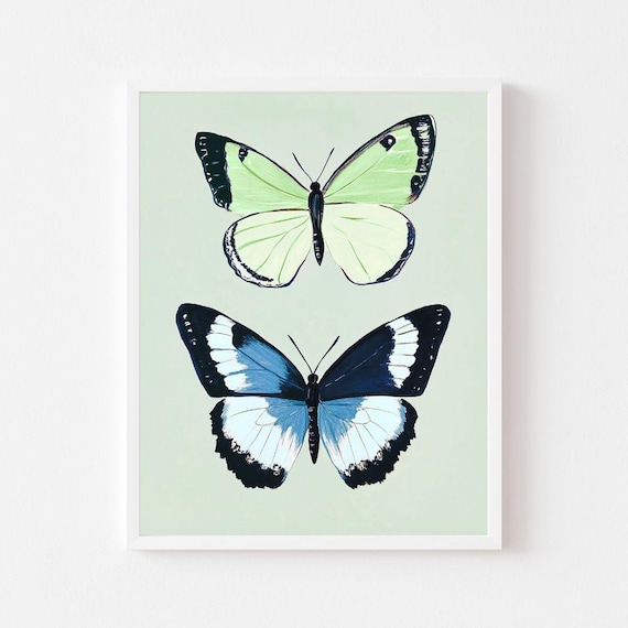 Green and Blue Butterfly Watercolor Art Print
