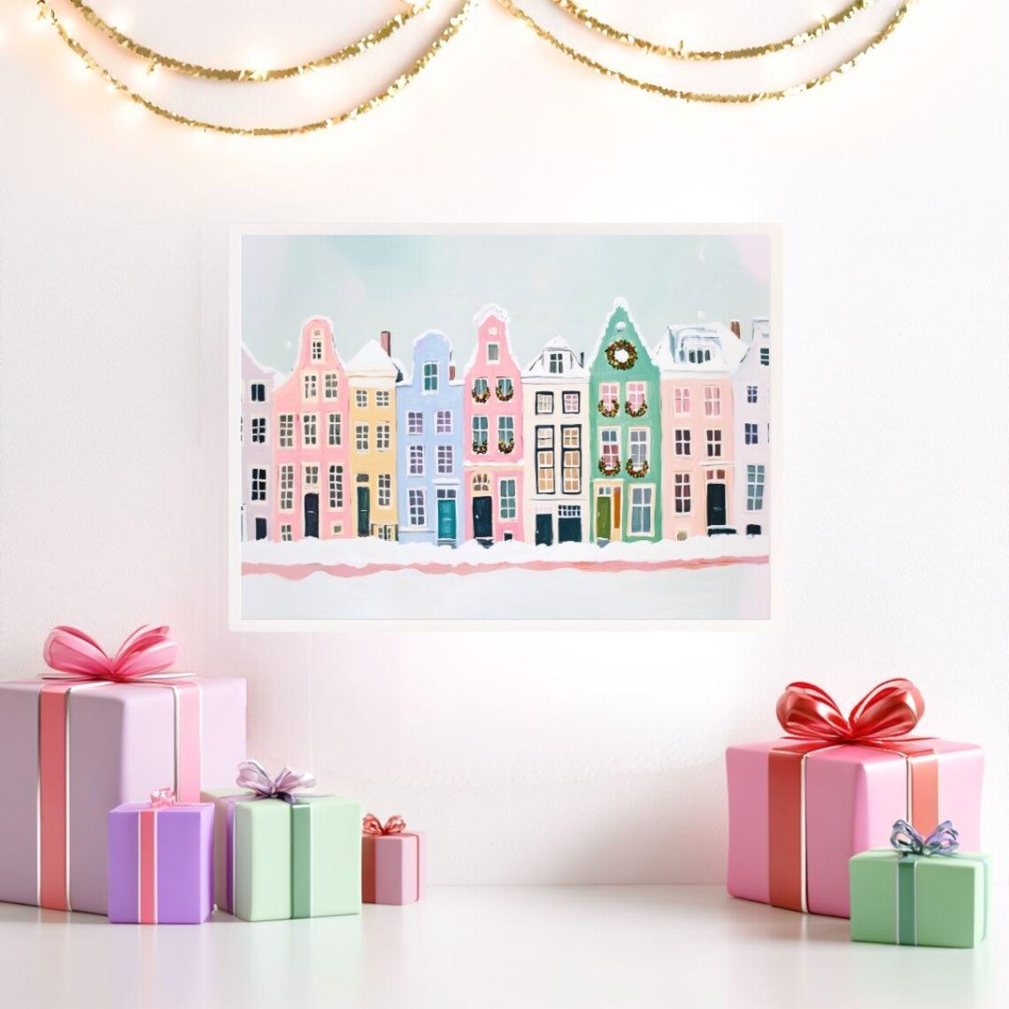 Colorful Amsterdam Canal Houses In Snow At Christmastime Poster - Image 2