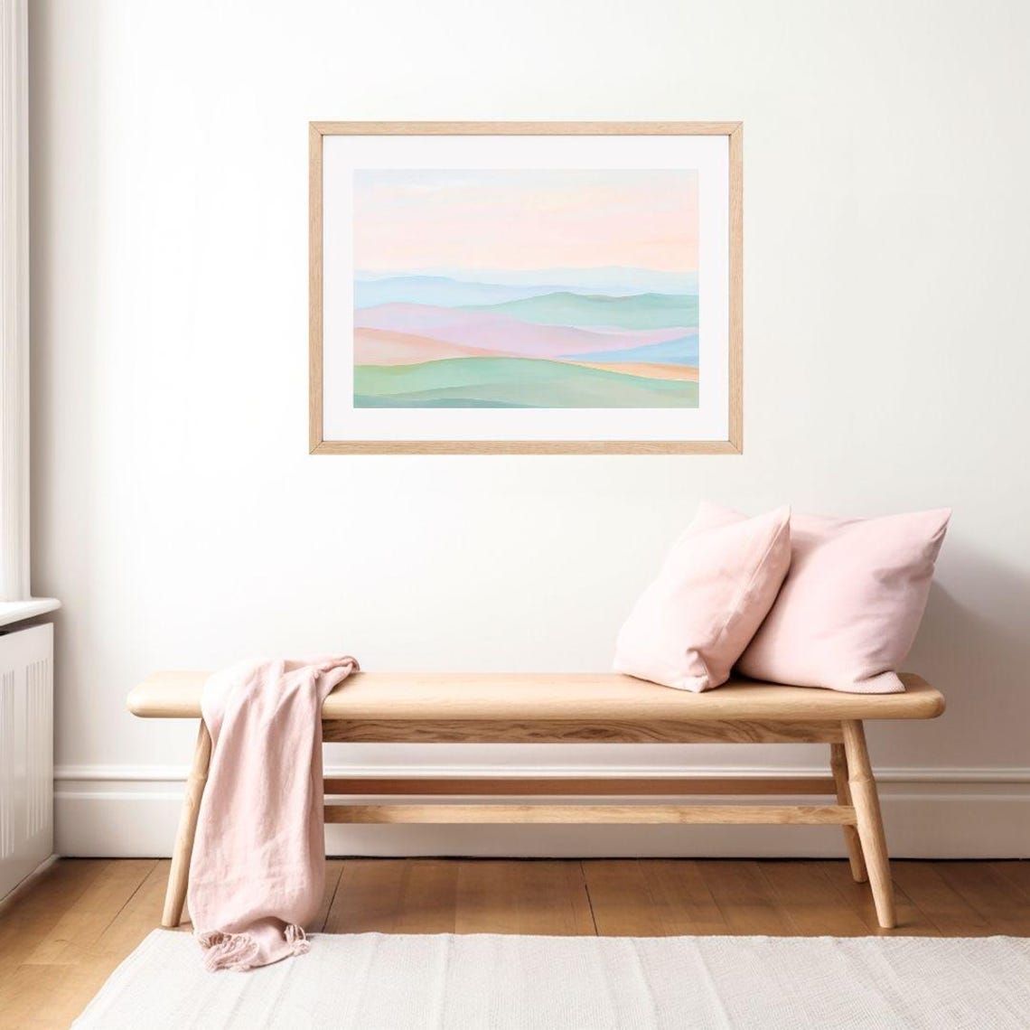 Rainbow Rolling Hills Landscape Painting Colorful Pastel Field Wall Art Print Country Scenery Girly Nature - Image 2