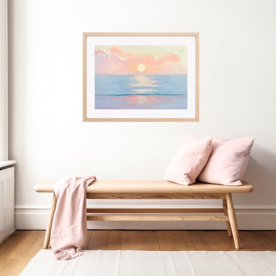 Pastel Ocean Sunset Seascape Sun Over Calm Water Painting Poster - Image 2