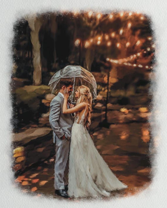 Custom Watercolor Wedding Painting Rain Umbrella String Lights Gift Poster