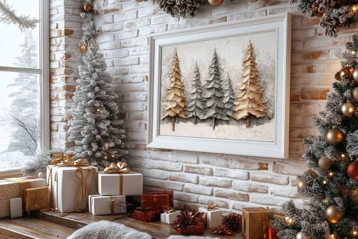 Muted Pine Trees, Vintage Primitive Christmas Trees - Image 2