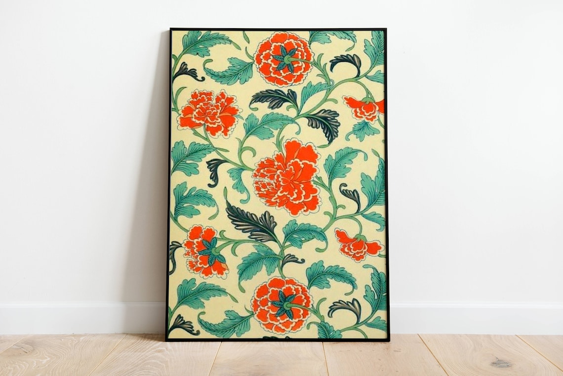 Floral Abstract Flowers, Vintage Botanical Art Print