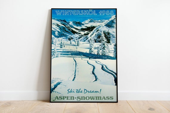 Aspen Snowmass Ski Vintage Poster, Retro Travel Poster