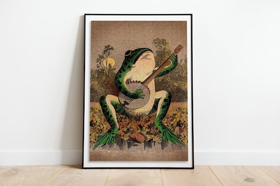 Vintage Frog Playing Banjo Moonlight Poster