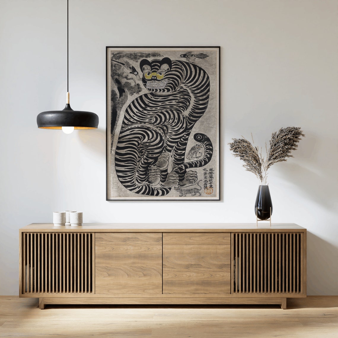 Vintage Tiger Botanical Art Deco Japanese Poster Print - Image 2