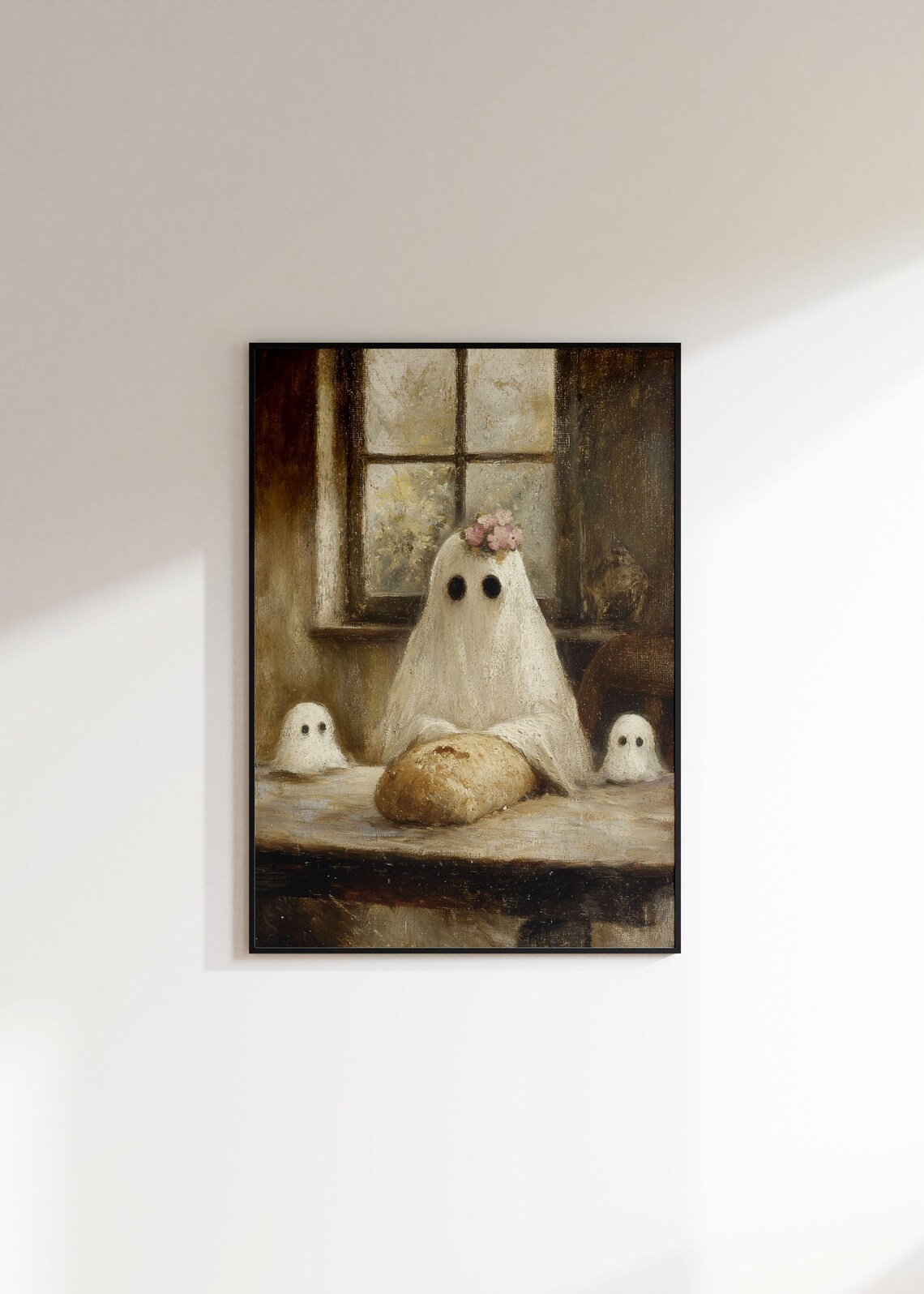 Cute Ghost Family Baking Bread Halloween Vintage Oil Painting Poster - Image 3