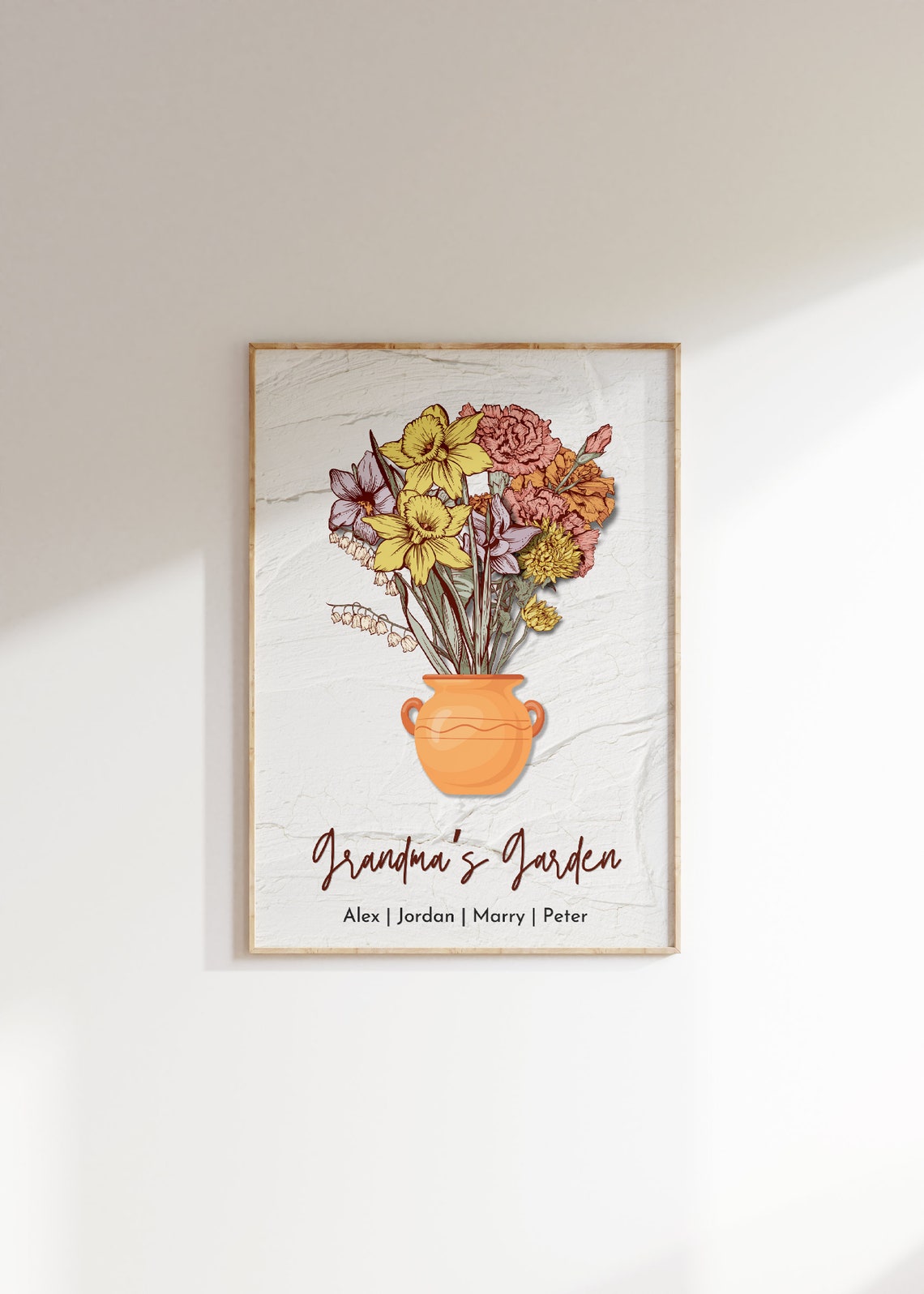 Custom Grandmas Garden Bouquet Birth Month Flower Art Birth Flower Family Bouquet Birth Month Flower Art Birth Month Flower Print Decor - Image 4