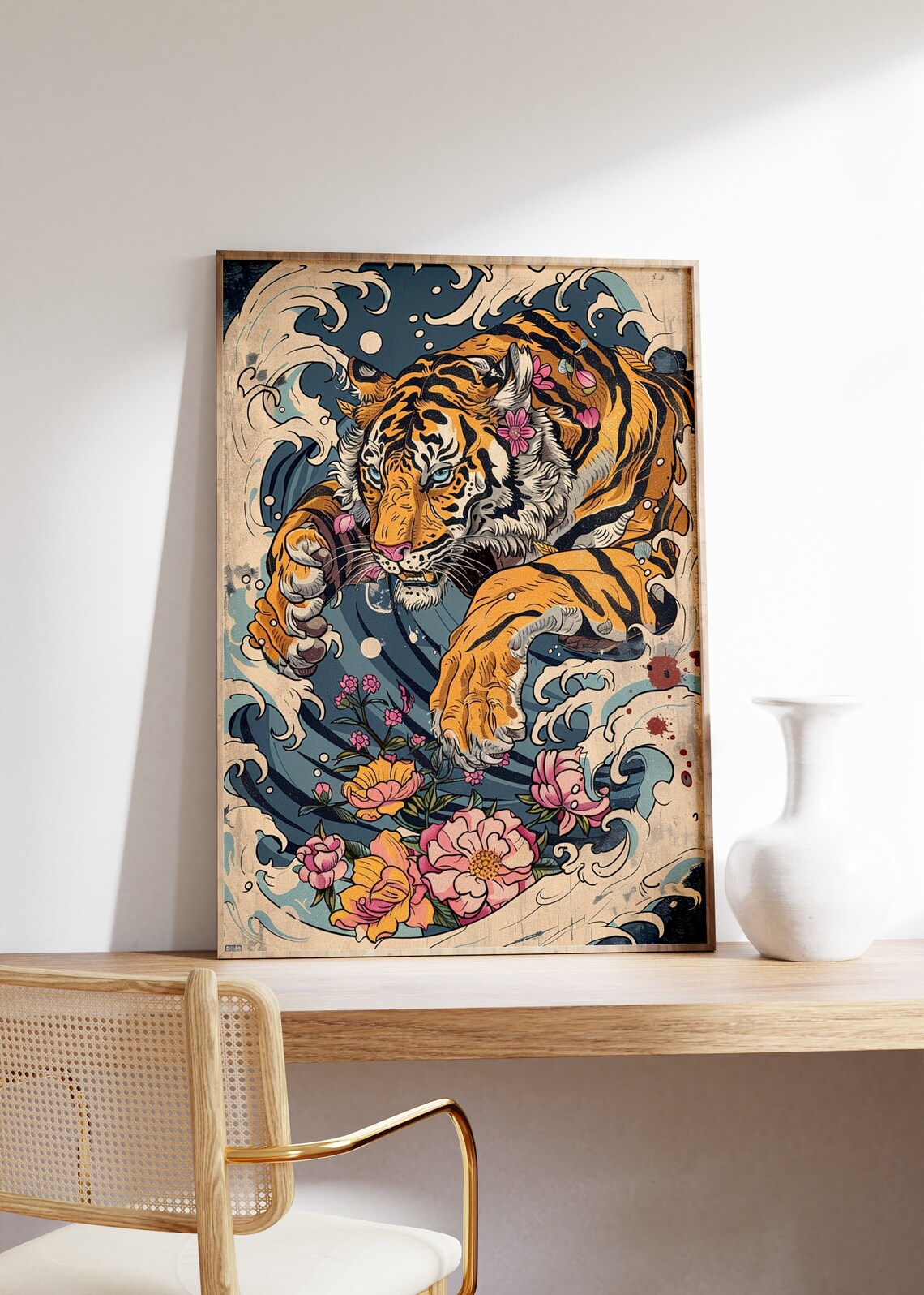 Tiger and The Great Wave Off Kanagawa Japanese Vintage Art Poster - Image 3