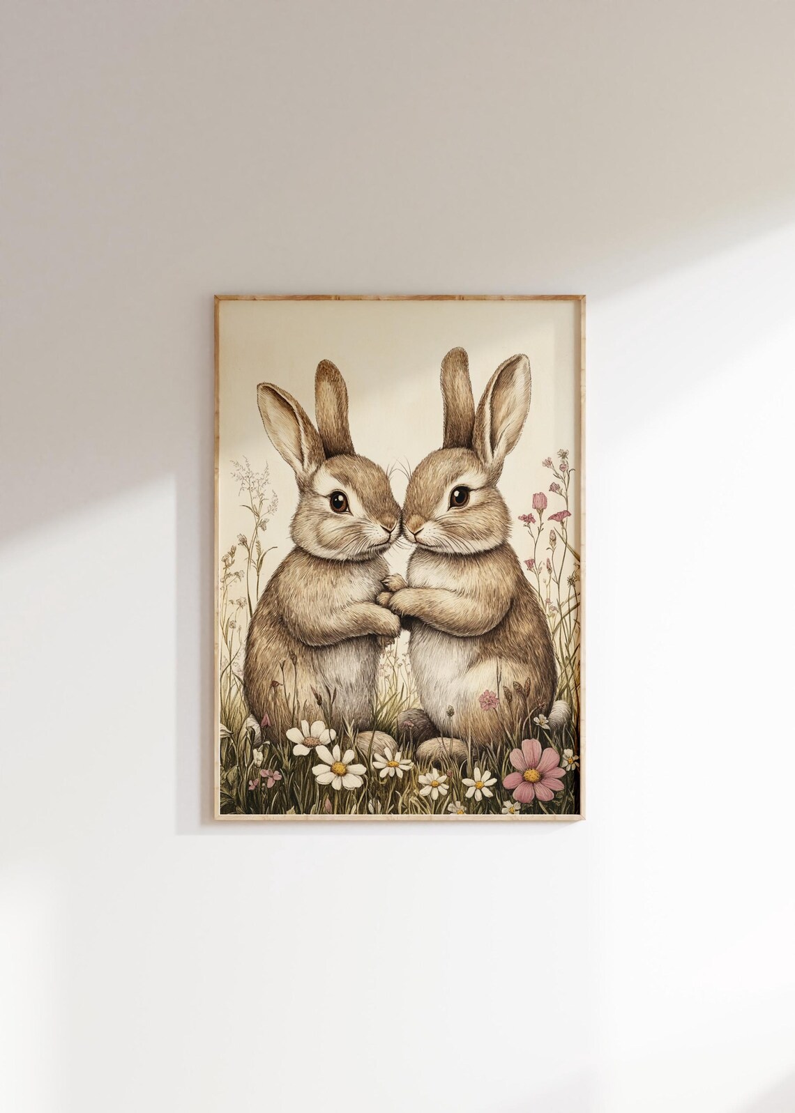 Two Easter Bunnies, Vintage Watercolour Botanical Poster - Image 4