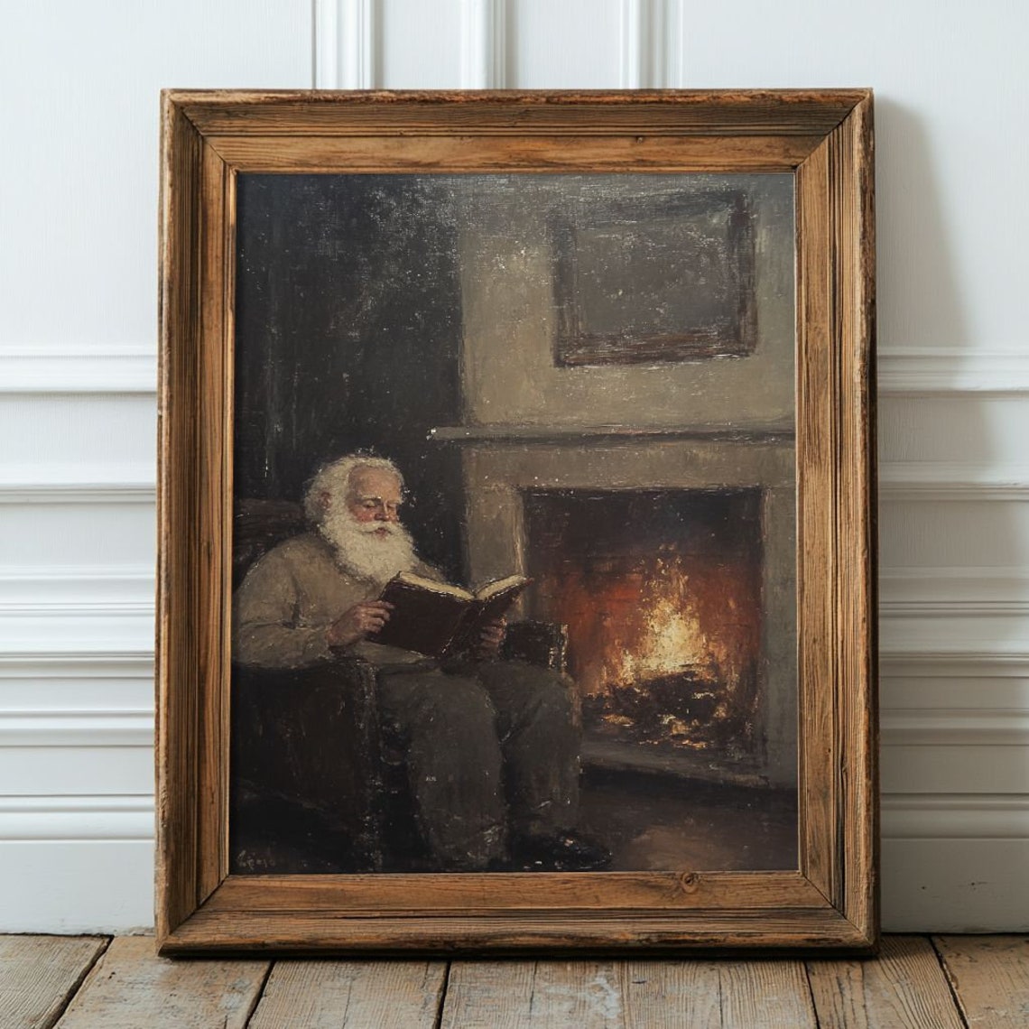 Vintage Santa Claus Reading A Book Oil Painting Print Father Christmas Print Vintage Christmas Decor Christmas Art Dark Academia Print - Image 2