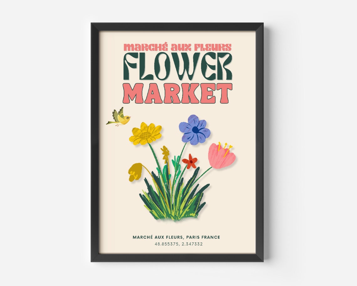 Flower Market March Aux Fleurs Poster Botanical Print Paris France Flower Market Paris Wall Art Botanical Print Floral Poster Decor - Image 3