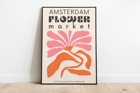 Flower Market Amsterdam Botanical Art Travel Poster