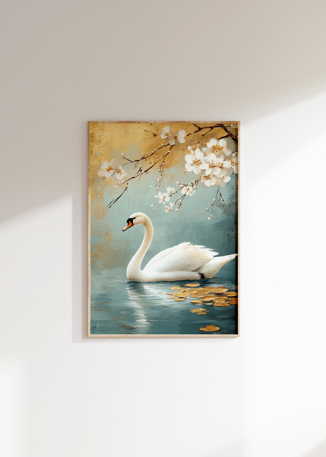 Japandi Style Swan Painting Japanese Swan Print Muted Beige And Gold Tones Antique Japan Bird Painting Modern Japanese Wall Art - Image 4