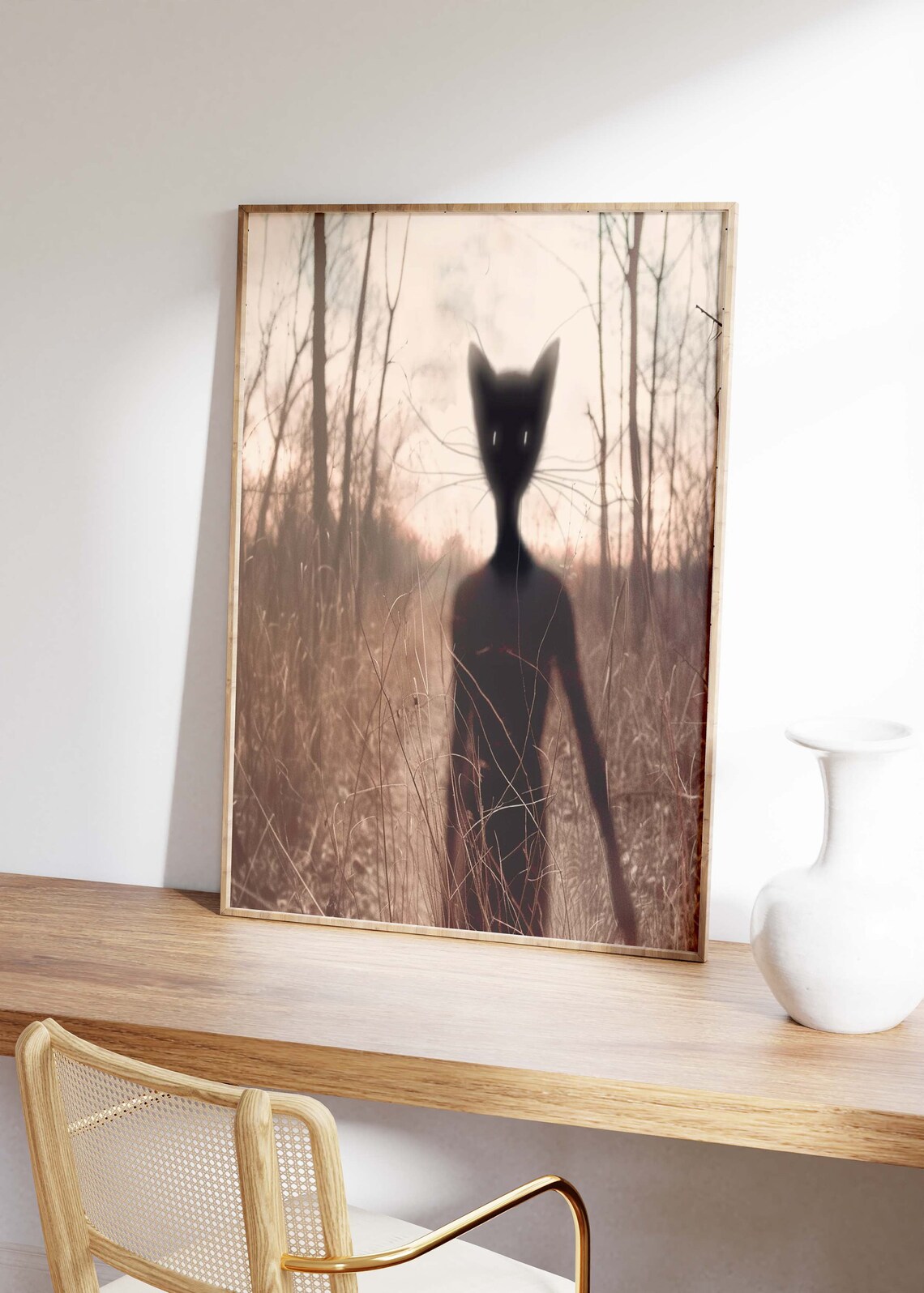 Slenderman Cat Creature Misty Forest Spooky Halloween Art Poster - Image 2