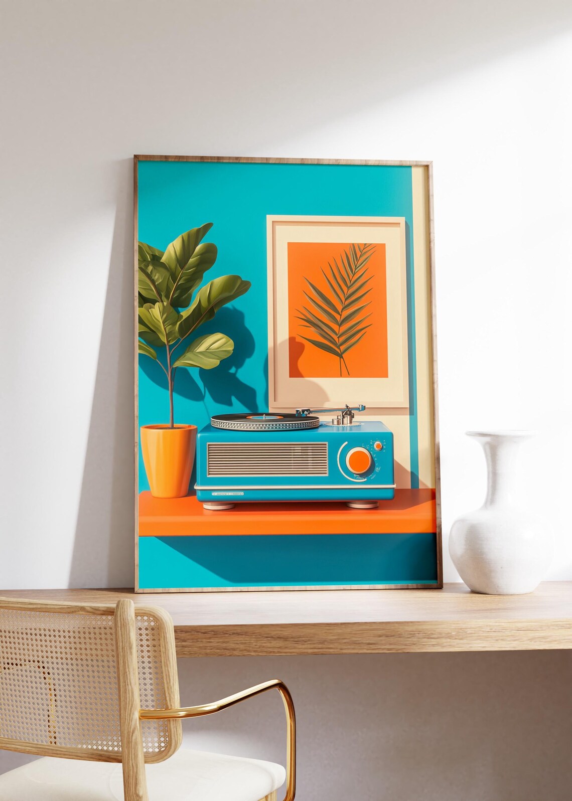 Retro Turquoise Radio Turntable Mid Century Modern Music Room Poster - Image 3