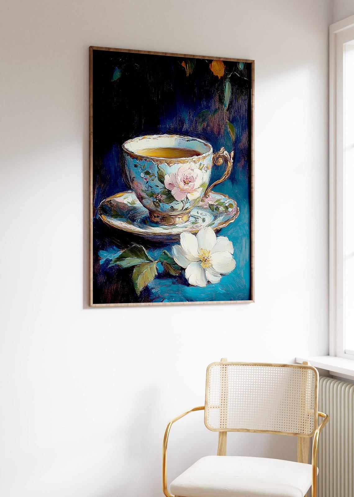 Vintage Teacup Print Antique Floral Print English Porcelain Teacup Art Flower Poster Botanical Print White Flower Art Large Wall Art - Image 2