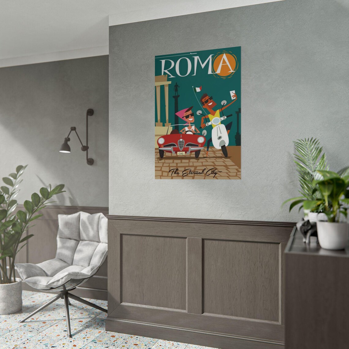 Roma The Eternal City Retro Car Selfie Vintage Travel Poster - Image 3
